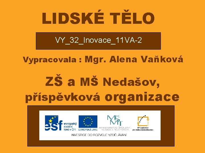 LIDSKÉ TĚLO VY_32_Inovace_11 VA-2 Vypracovala : Mgr. Alena Vaňková ZŠ a MŠ Nedašov, příspěvková