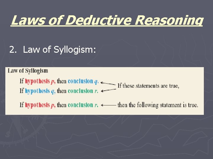 Laws of Deductive Reasoning 2. Law of Syllogism: Laws of Deductive Reasoning 2. Law of Syllogism: