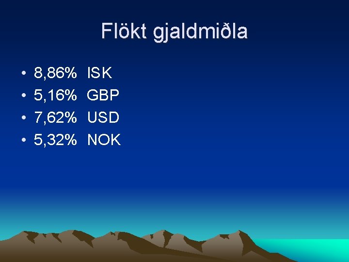 Flökt gjaldmiðla • • 8, 86% 5, 16% 7, 62% 5, 32% ISK GBP