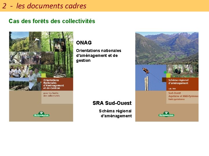 2 - les documents cadres Cas des forêts des collectivités ONAG Orientations nationales d'aménagement