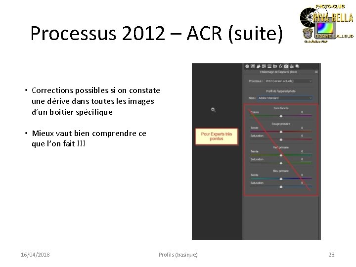 Processus 2012 – ACR (suite) • Corrections possibles si on constate une dérive dans