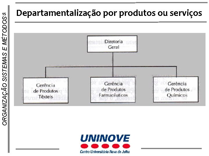 ORGANIZAÇÃO SISTEMAS E MÉTODOS 15 Departamentalização por produtos ou serviços 