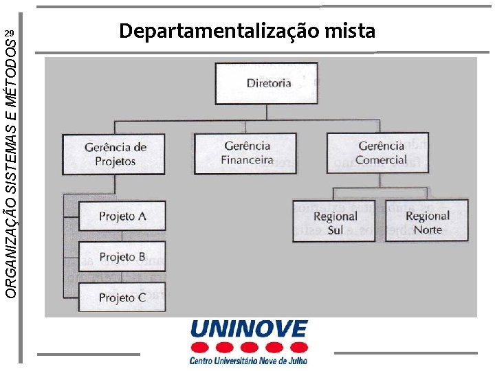 ORGANIZAÇÃO SISTEMAS E MÉTODOS 29 Departamentalização mista 