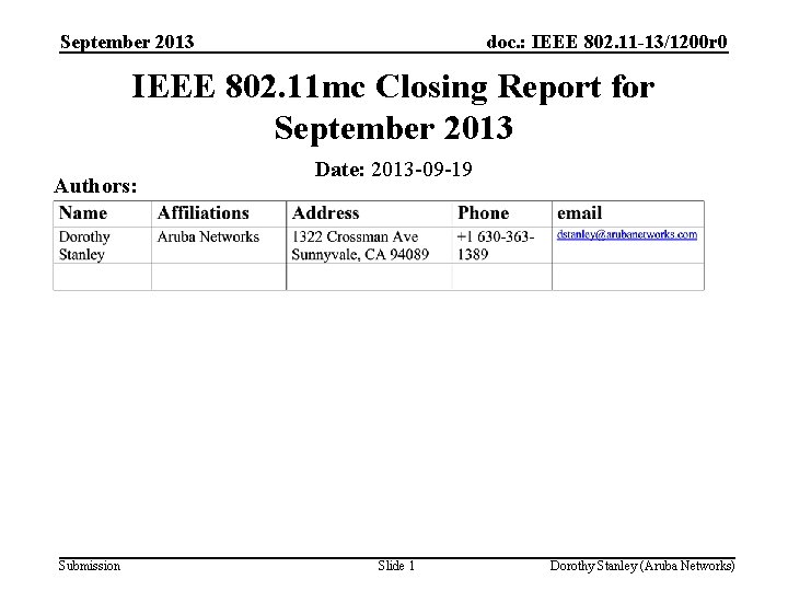 September 2013 doc. : IEEE 802. 11 -13/1200 r 0 IEEE 802. 11 mc