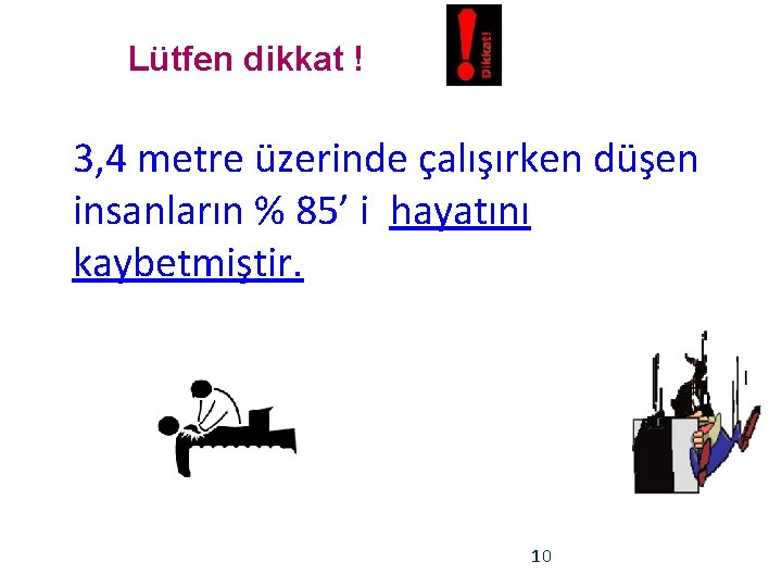 Lütfen dikkat ! 3, 4 metre üzerinde çalışırken düşen insanların % 85’ i hayatını
