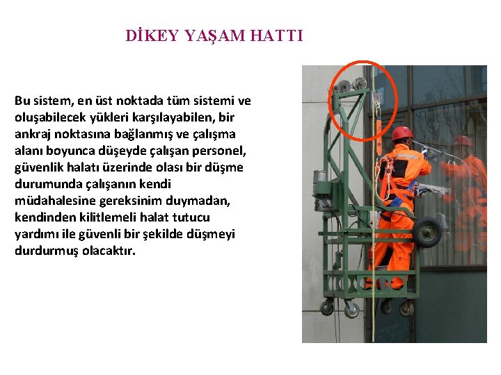 DİKEY YAŞAM HATTI Bu sistem, en üst noktada tüm sistemi ve oluşabilecek yükleri karşılayabilen,
