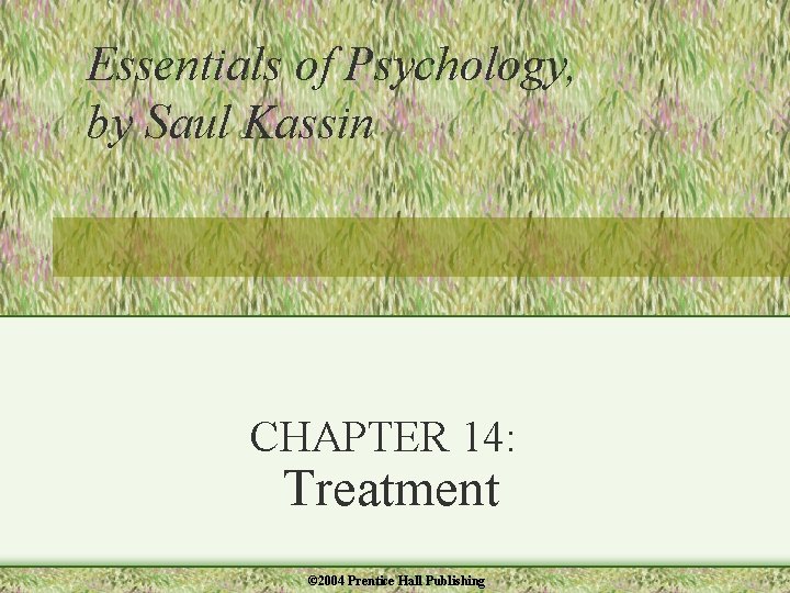 Essentials of Psychology, by Saul Kassin CHAPTER 14: Treatment © 2004 Prentice Hall Publishing