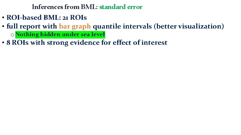 Inferences from BML: standard error • ROI-based BML: 21 ROIs • full report with