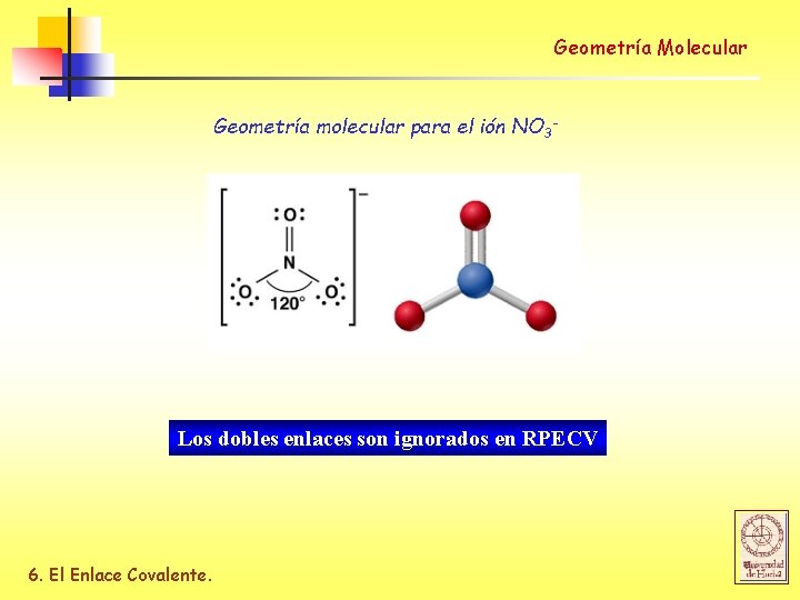 Geometría Molecular Geometría molecular para el ión NO 3 - Los dobles enlaces son