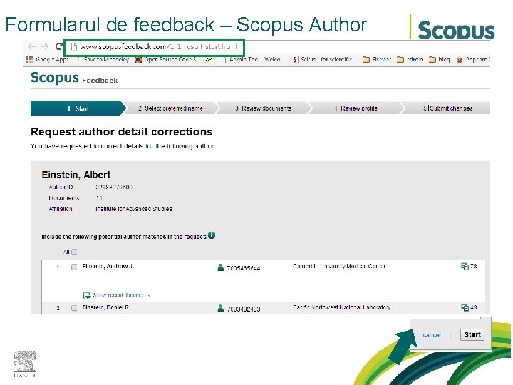Formularul de feedback – Scopus Author 