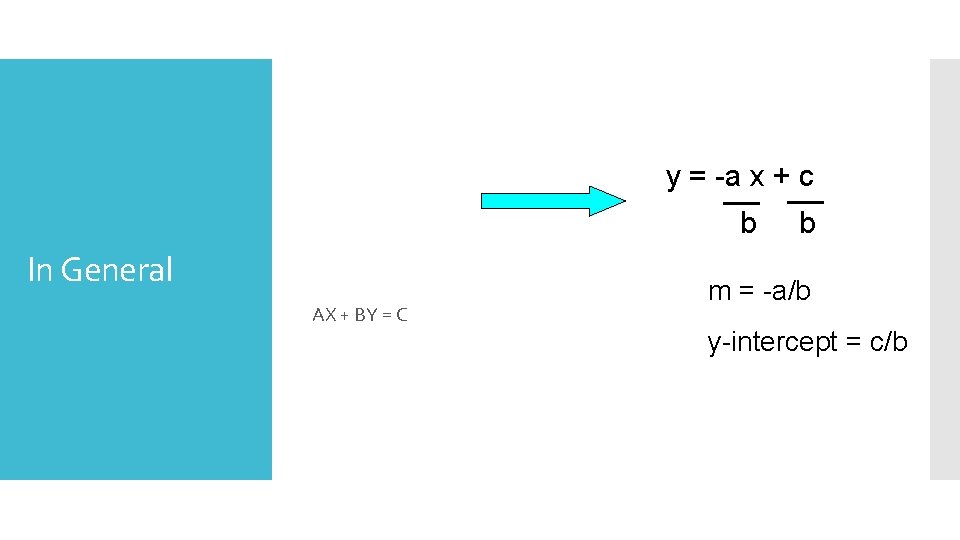 y = -a x + c b In General AX + BY = C