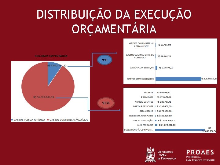 DISTRIBUIÇÃO DA EXECUÇÃO ORÇAMENTÁRIA RECURSOS EMPENHADOS 9% 91 % 