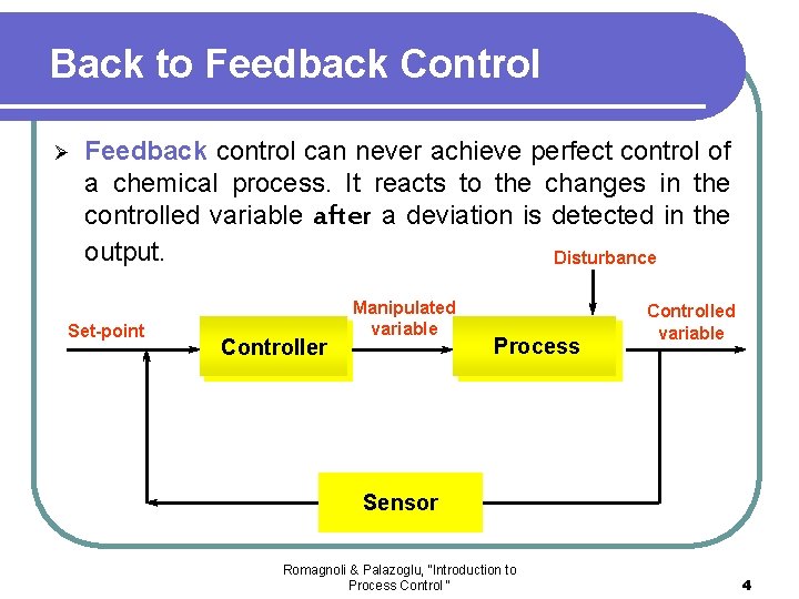 Back to Feedback Control Ø Feedback control can never achieve perfect control of a