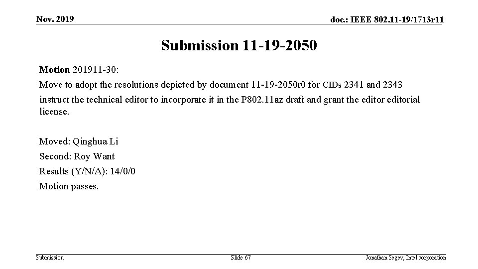 Nov. 2019 doc. : IEEE 802. 11 -19/1713 r 11 Submission 11 -19 -2050