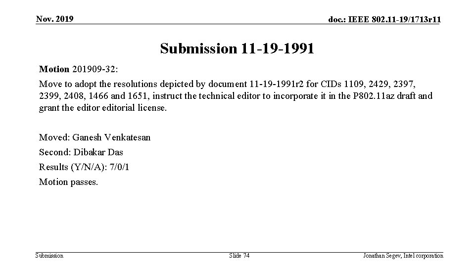 Nov. 2019 doc. : IEEE 802. 11 -19/1713 r 11 Submission 11 -19 -1991