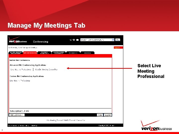 Manage My Meetings Tab Select Live Meeting Professional 9 