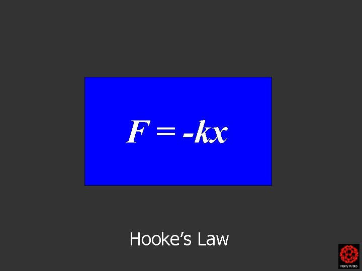 F = -kx Hooke’s Law 