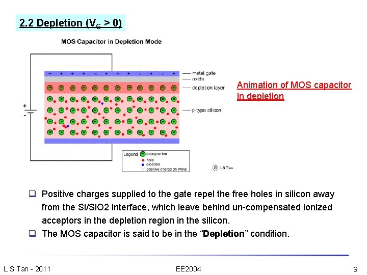 2. 2 Depletion (VG > 0) Animation of MOS capacitor in depletion q Positive