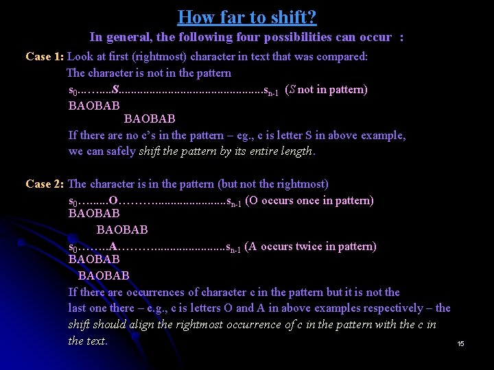 How far to shift? In general, the following four possibilities can occur : Case