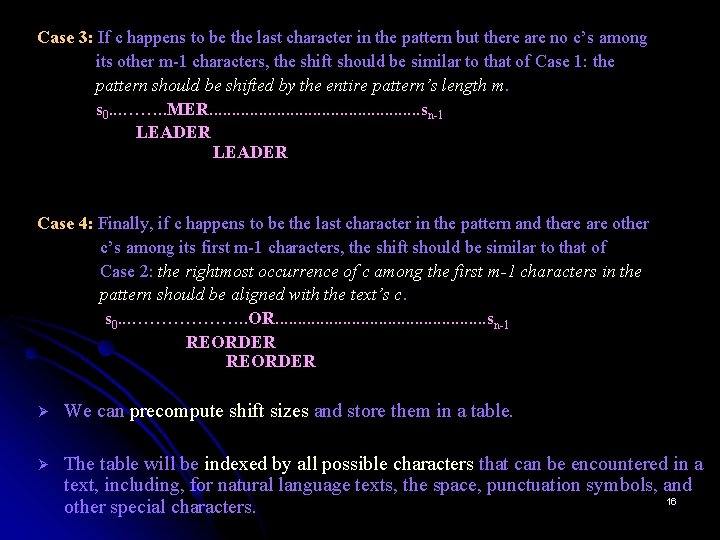 Case 3: If c happens to be the last character in the pattern but