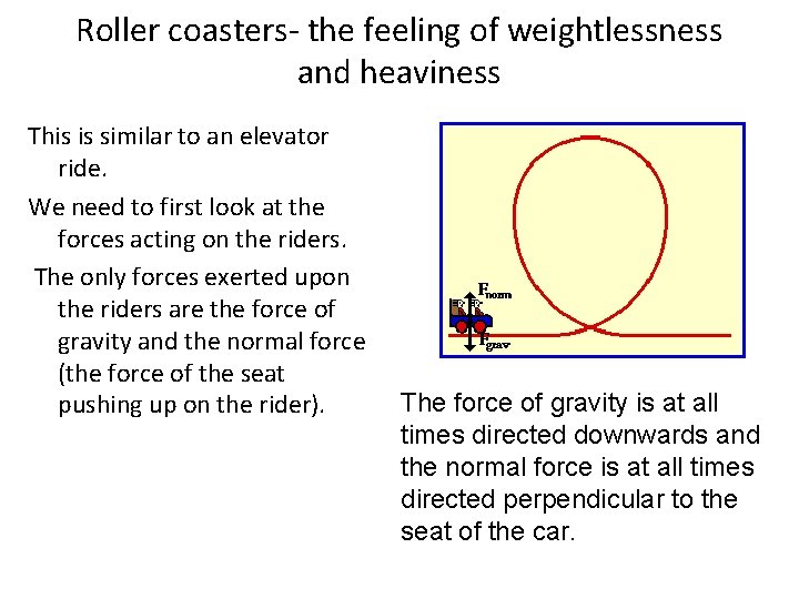 Roller coasters- the feeling of weightlessness and heaviness This is similar to an elevator