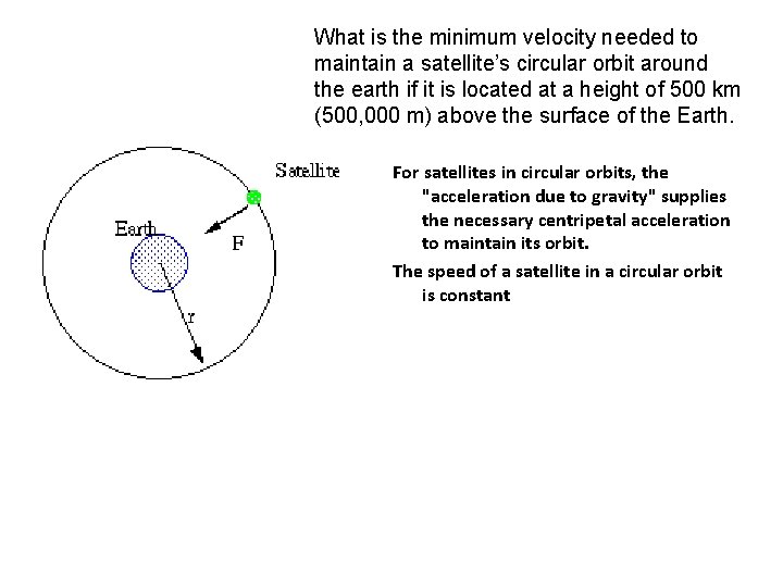 What is the minimum velocity needed to maintain a satellite’s circular orbit around the