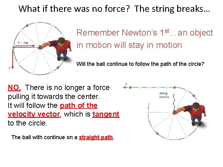 What if there was no force? The string breaks… Remember Newton’s 1 st…an object