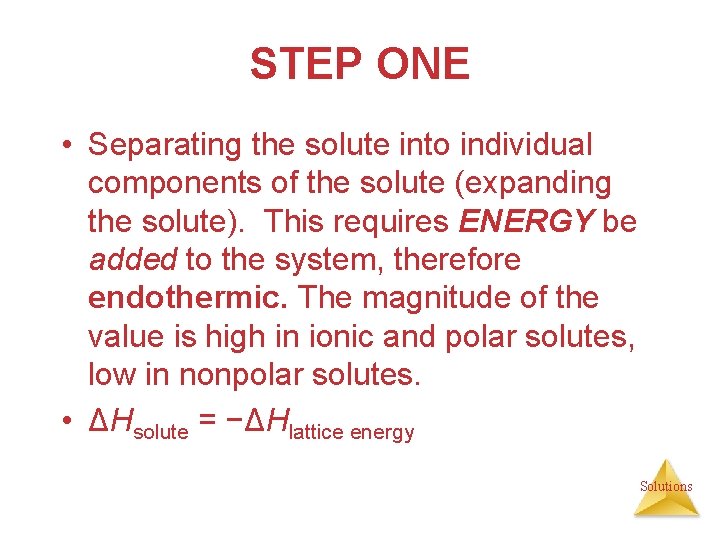 STEP ONE • Separating the solute into individual components of the solute (expanding the