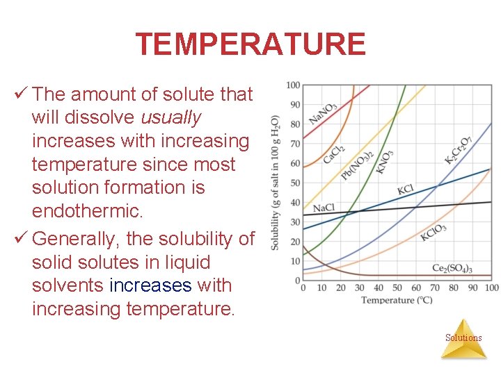 TEMPERATURE ü The amount of solute that will dissolve usually increases with increasing temperature