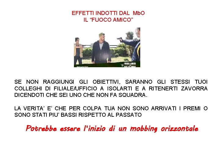 EFFETTI INDOTTI DAL Mb. O IL “FUOCO AMICO” SE NON RAGGIUNGI GLI OBIETTIVI, SARANNO EFFETTI INDOTTI DAL Mb. O IL “FUOCO AMICO” SE NON RAGGIUNGI GLI OBIETTIVI, SARANNO