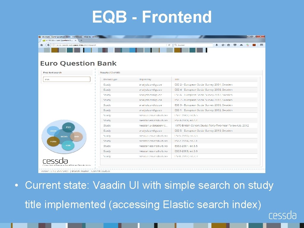 EQB - Frontend • Current state: Vaadin UI with simple search on study title
