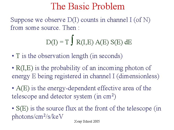 The Basic Problem Suppose we observe D(I) counts in channel I (of N) from
