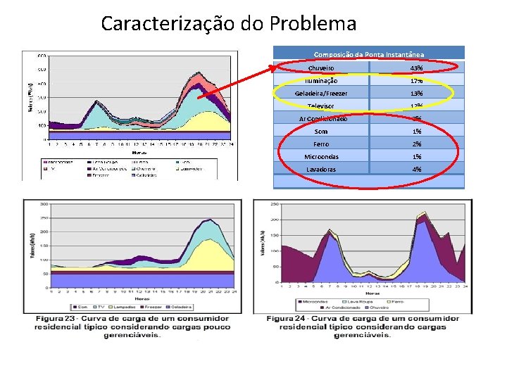 Caracterização do Problema Composição da Ponta Instantânea Chuveiro 43% Iluminação 17% Geladeira/Freezer 13% Televisor