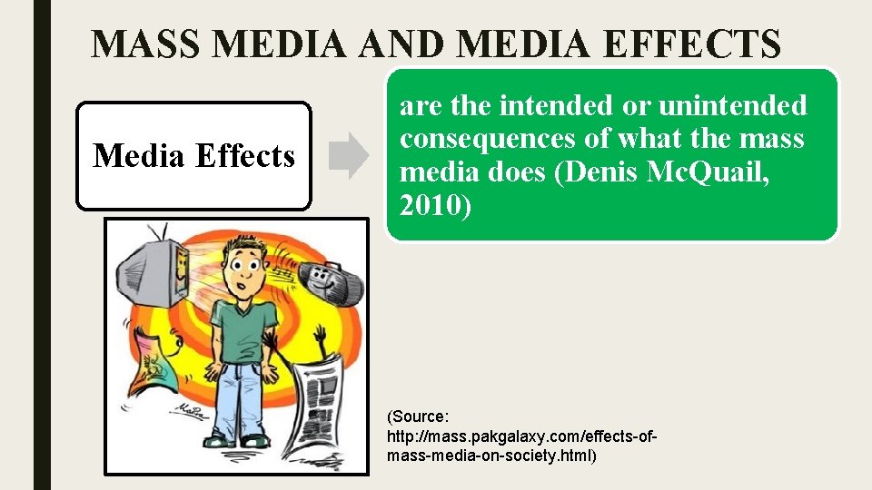 MASS MEDIA AND MEDIA EFFECTS Media Effects are the intended or unintended consequences of