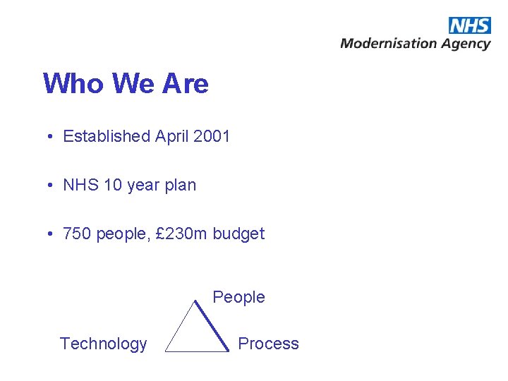 Who We Are • Established April 2001 • NHS 10 year plan • 750 Who We Are • Established April 2001 • NHS 10 year plan • 750