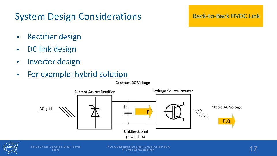 System Design Considerations Back-to-Back HVDC Link Rectifier design • DC link design • Inverter