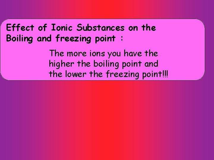 Effect of Ionic Substances on the Boiling and freezing point : The more ions
