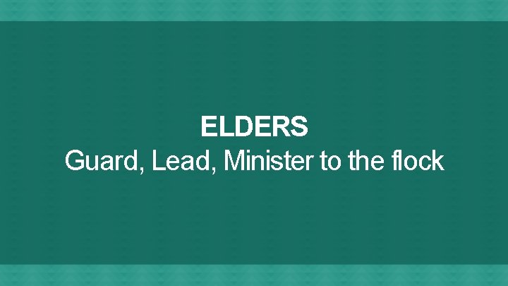 ELDERS Guard, Lead, Minister to the flock 