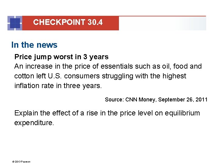 CHECKPOINT 30. 4 In the news Price jump worst in 3 years An increase