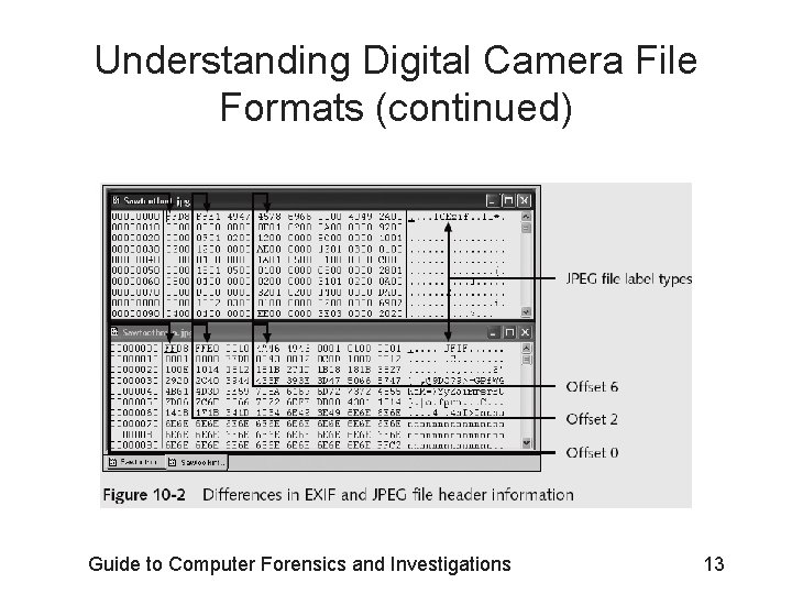 Understanding Digital Camera File Formats (continued) Guide to Computer Forensics and Investigations 13 