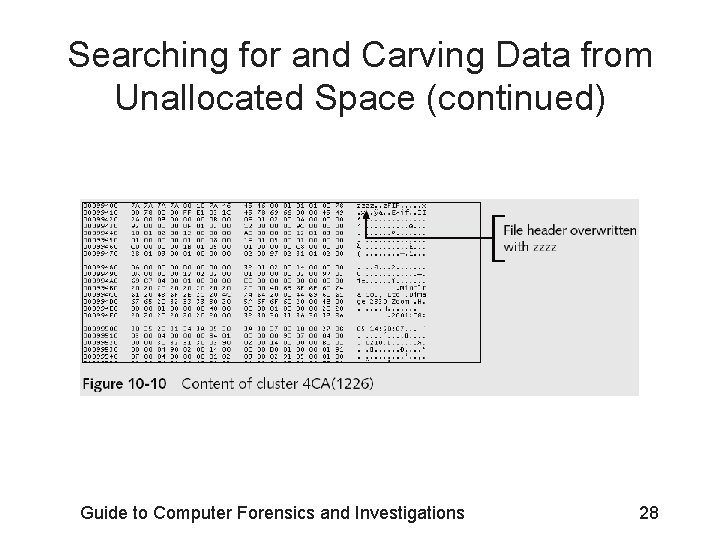 Searching for and Carving Data from Unallocated Space (continued) Guide to Computer Forensics and