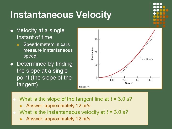 Instantaneous Velocity l Velocity at a single instant of time Speedometers in cars measure