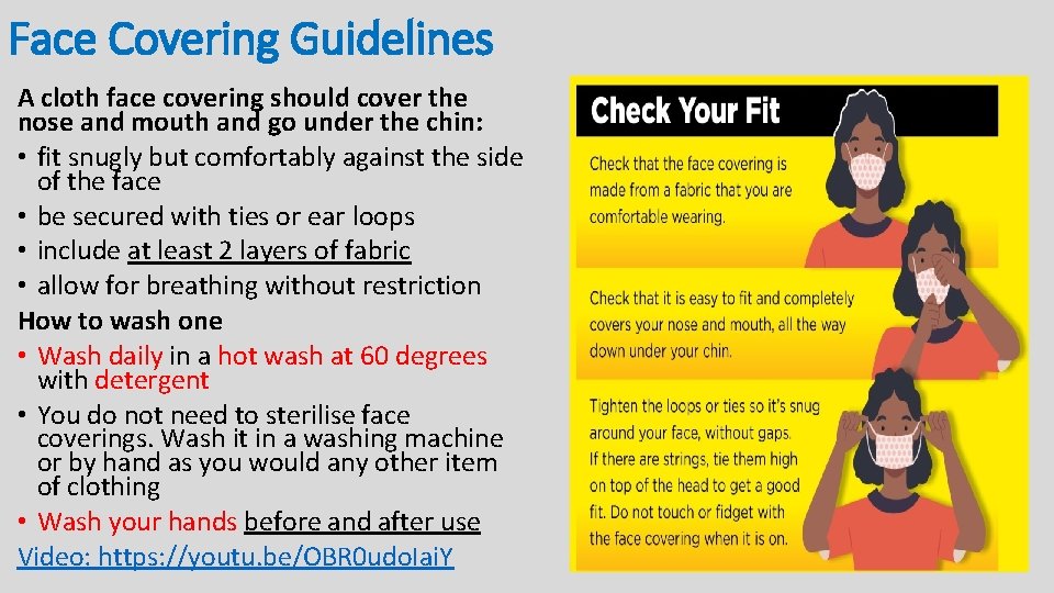 Face Covering Guidelines A cloth face covering should cover the nose and mouth and