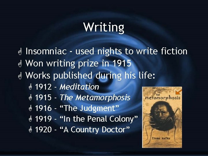 Writing G Insomniac - used nights to write fiction G Won writing prize in