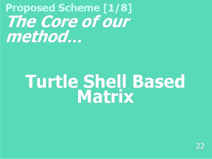 Proposed Scheme [1/8] The Core of our method… Turtle Shell Based Matrix 22 