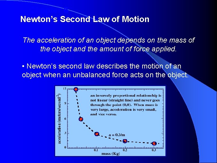 Chapter 6 Newton’s Second Law of Motion The acceleration of an object depends on