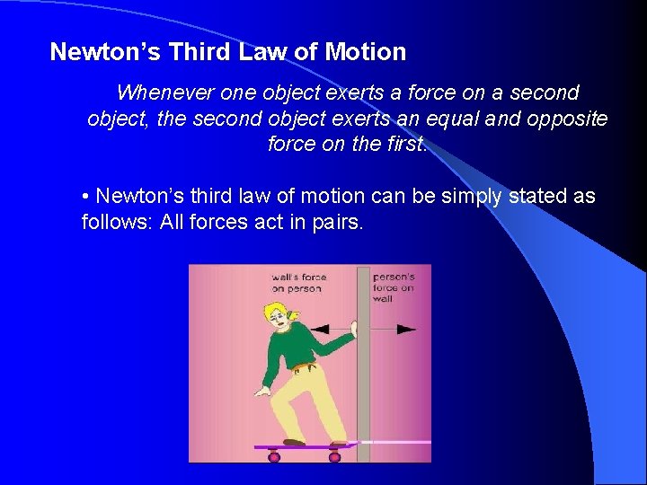 Newton’s Third Law of Motion Whenever one object exerts a force on a second