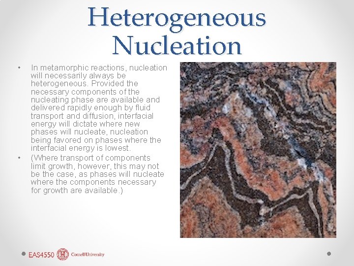  • • Heterogeneous Nucleation In metamorphic reactions, nucleation will necessarily always be heterogeneous.