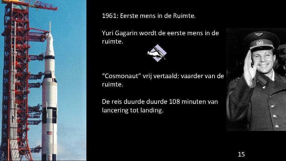 1961: Eerste mens in de Ruimte. Yuri Gagarin wordt de eerste mens in de
