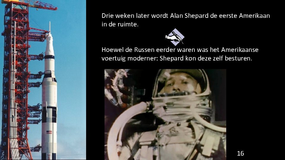 Drie weken later wordt Alan Shepard de eerste Amerikaan in de ruimte. Hoewel de